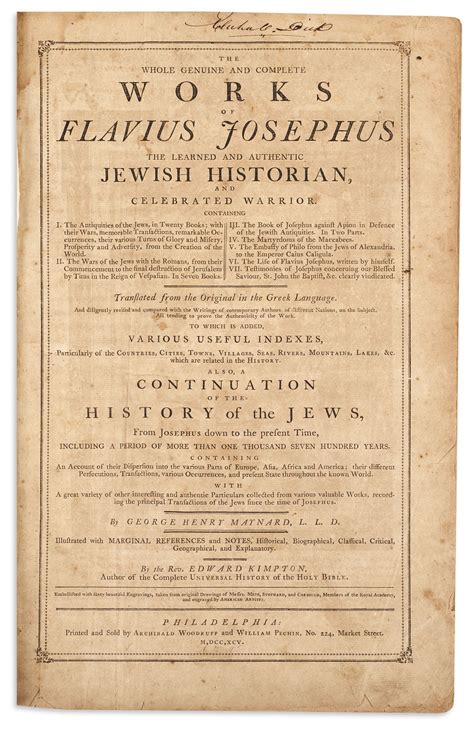 Whole Genuine And Complete Works Of Flavius Josephus The Learned And
