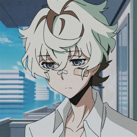 An Anime Character With White Hair And Blue Eyes Looks At The Camera