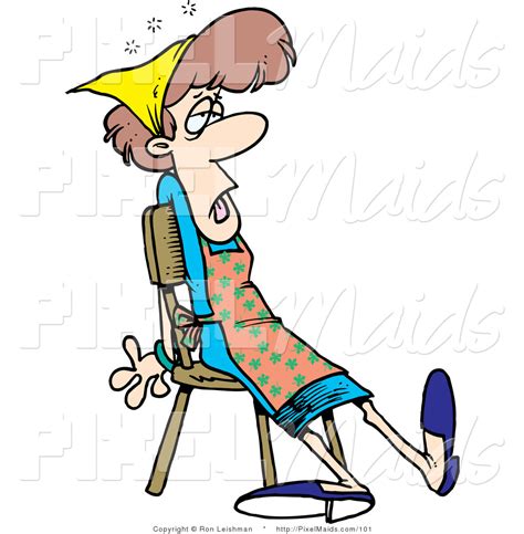 Clipart Of A Cartoon Tired Housewife Or Maid Sitting In A Chair By