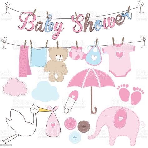 Baby Shower Girl Elements Stock Illustration Download