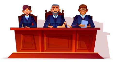 Judges At Court Hearing Illustration Prosecutor And Legal Secretary