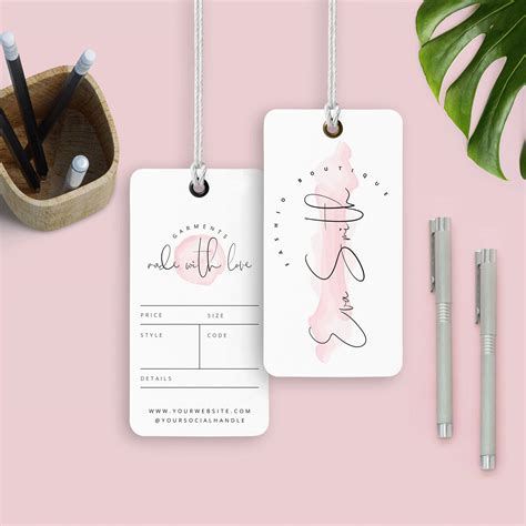 Fully Editable Hang Tag Template With Elegant Watercolor Effect Background This Feminine