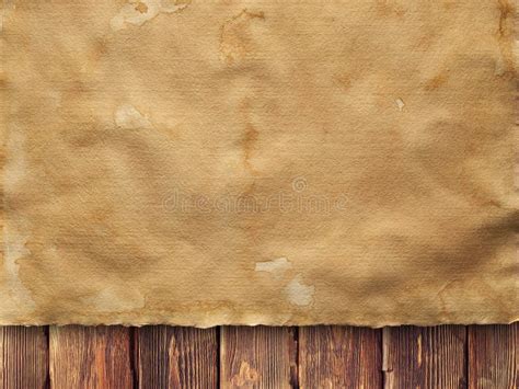 Creased Handmade Paper Sheet On Wooden Wall Background Stock Photo