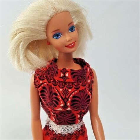 Mattel Barbie Doll Blonde Hair Blue Eyes Red Earrings 90s Red Black Dress Ebay