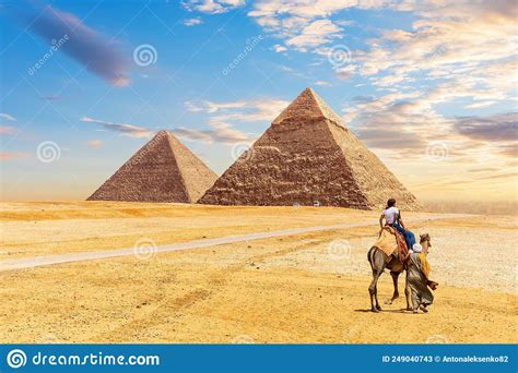 The Egypt Pyramids Khafre And Cheops And Bedouin With Tourists In The