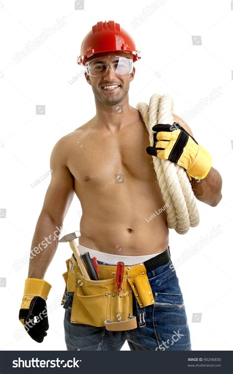 Strong Build Construction Worker Isolated White Stock Photo 90296830