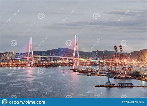 Beautiful View Of Busan Harbor Bridge And The Port Of Busan Stock Image