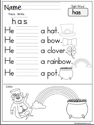 St Patricks Day Sight Word Practice Has Made By Teachers