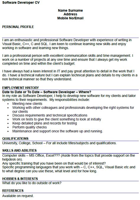 This complete software engineer cv example is an excellent guide to reference as you create your own. Software Developer CV Example - icover.org.uk