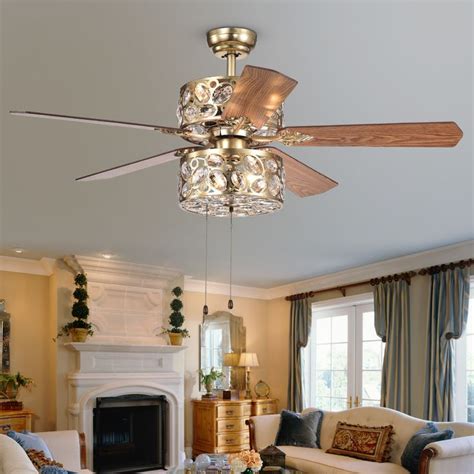 Thisavro Blade Ceiling Fan Inch Antique Brass And Crystal Bed