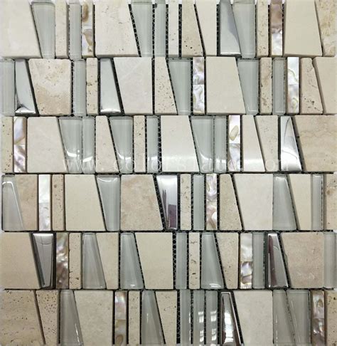 Most Popular Back Splash Trapezoid Glass And Marble Mixed Mosaic Tile