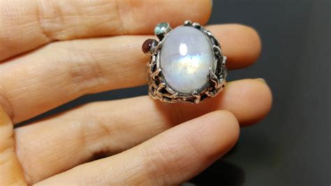 Wholesale sterling silver rings with genuine stones. STERLING SILVER 925 Natural Moonstone Ring Genuine Garnet ...