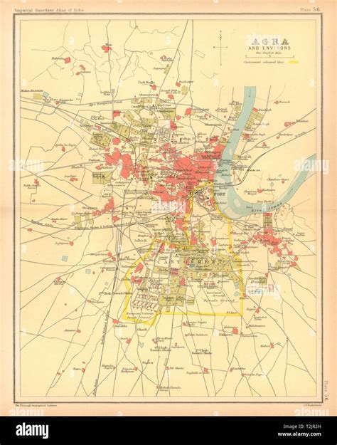 Agra Town City Plan Cantonment Fort And Taj Mahal British India 1909
