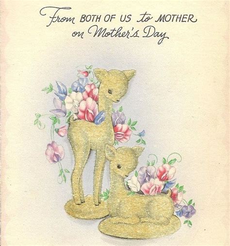 Vintage Mothers Day Greeting Card 1944 Glitter Deer And Sweet Etsy