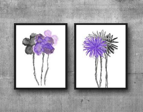 Contemporary Purple And Black Flower Prints 11x14 Set Of 2 With