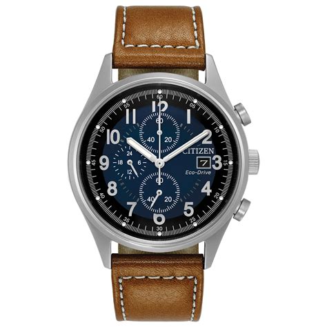 Citizen Eco-Drive Men's Stainless Steel Chronograph with Brown Leather ...