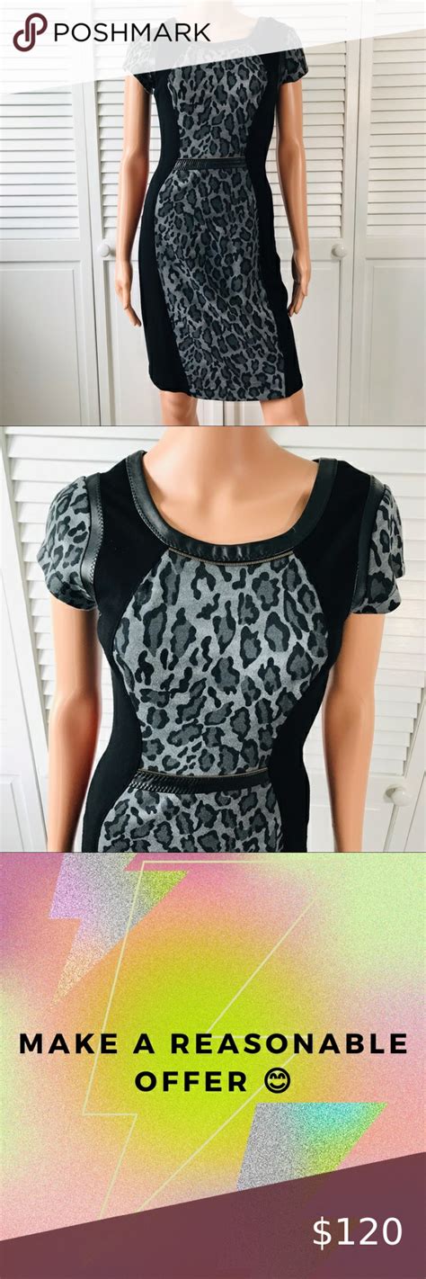 Yoana Baraschi Gray Black Animal Print Short Sleeve Dress Size 4 Black