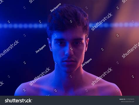 Portrait Young Man Shirtless Expresive Red Stock Photo 1177279375