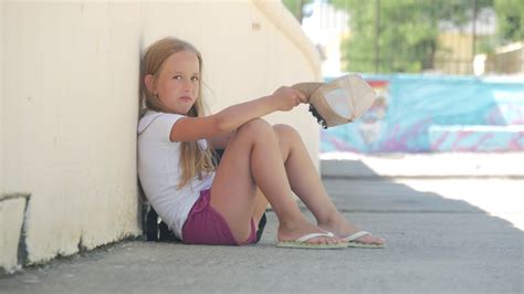 Homeless Girl Begging Alms In Street On Stock Footage Sbv