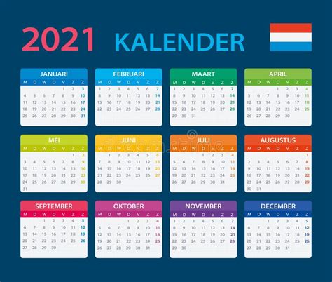 2021 Calendar Vector Template Graphic Illustration Netherlands