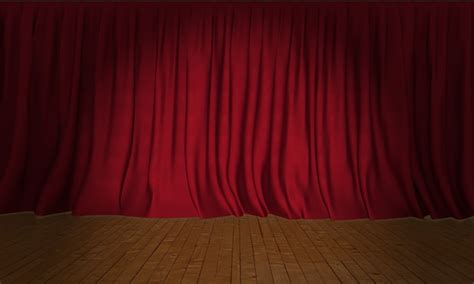 Premium Photo Red Silk Curtains On Wood Stage Background With Spotlight