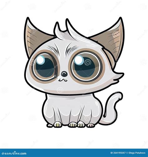 A Cartoon Cat With Big Eyes And A Cat Tail On Its Head Stock