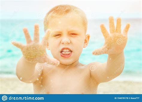 Happy Child Playing At Sea In Park Stock Photo Image Of Blue Baby