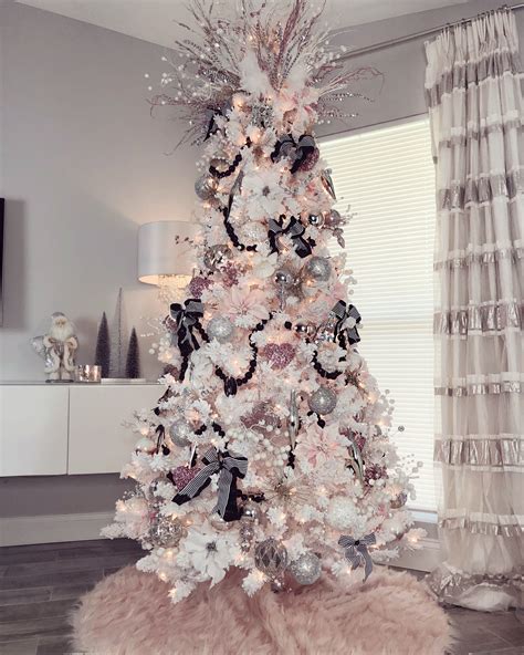 Christmas Tree With Rose Gold Decorations Flocked Christmas Tree With