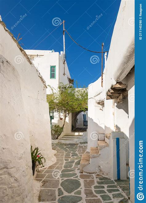 A Narrow Side Street In Chora Old Town Folegandros Greece Stock