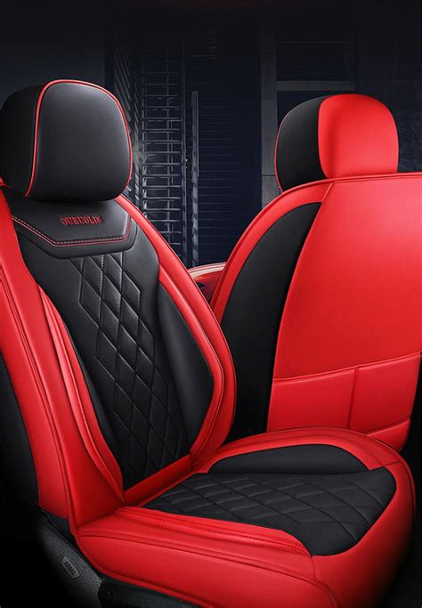Red Black PU Leather Car Seat Covers Full Set Luxury Interior For 5