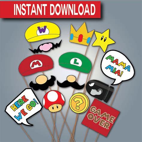 Super Mario Photo Booth Props Instant Download Printable Digital