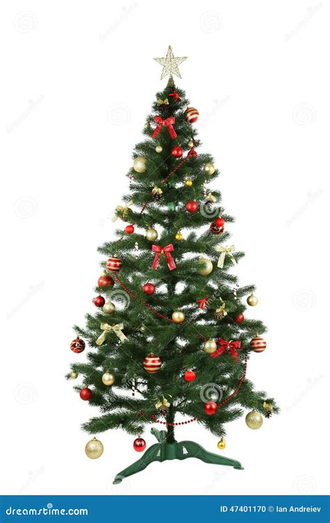 Decorated Christmas Tree Isolated On White Background Stock Photo