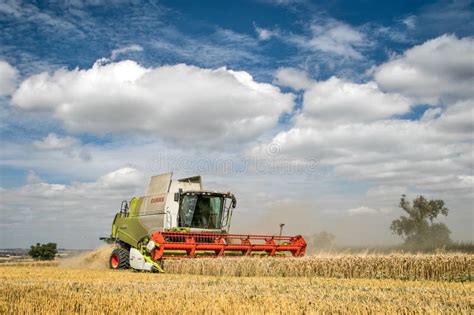 Modern Claas Combine Harvester With Header Up Cutting Crops Editorial