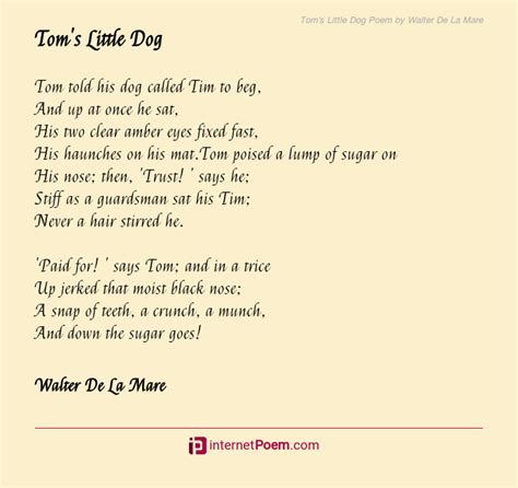 Toms Little Dog Poem By Walter De La Mare
