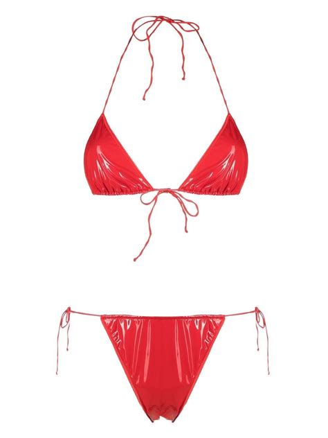 Oséree Patent Finish Halterneck Bikini Farfetch