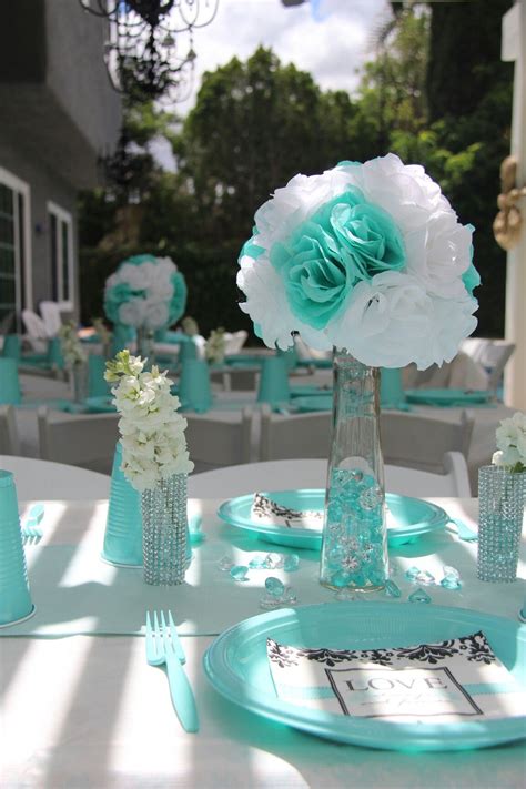 Teal And White Centerpiece Damask Love Always And Forever Tiffany