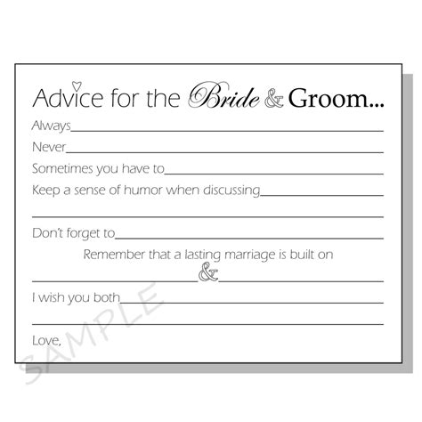 Diy Advice For The Bride And Groom Printable Cards For A Bridal Etsy