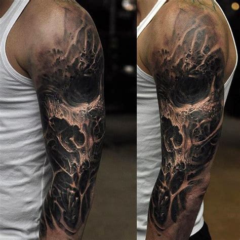 You can show clouds and even rain in your tattoo design. 50 Skull Sleeve Tattoos For Men - Masculine Design Ideas