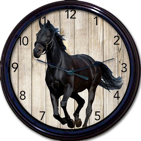 Black Horse Horse Wall Clock Rustic Equestrian Jockey Etsy