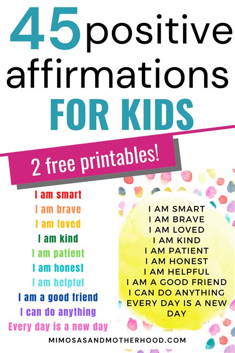 Daily Positive Affirmations For Kids Printable