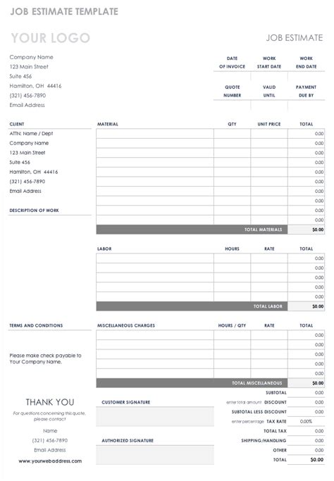 Estimate Template Free Printable