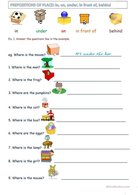 Prepositions Of Place English ESL Worksheets Prepositions First Grade Reading Comprehension
