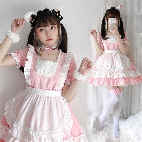 Kawaii Pink Loli Maid Dress Kawaii Fashion Shop Cute Asian Japanese Harajuku Cute Kawaii