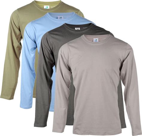Blu Cherry 4 Pack Mens Plain 100 Cotton Blank Basic Long Sleeve T Shirt Casual Top Assorted