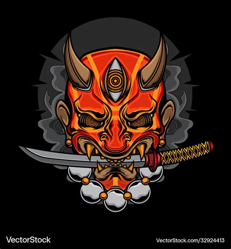 Demon Oni Mask Katana Royalty Free Vector Image