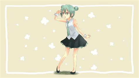 デスクトップ壁紙 ボーカロイド 初音ミク アニメの女の子 緑髪 単純な背景 ショートヘア 緑の目 シャツ スカート