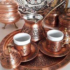 Turkish Arabic Coffee Set Copper Coffee Pot Turkish Tray Etsy