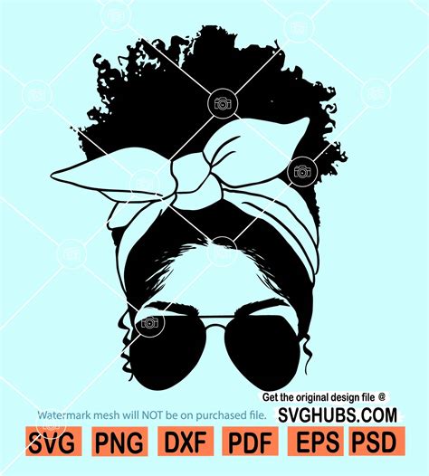 Messy Bun Bandana SVG Black Girl Messy Bun PNG Afro Hair Bandana Svg