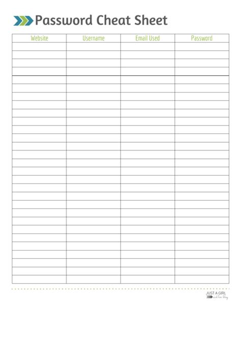 Free Password Cheat Sheet Printable Printable Templates