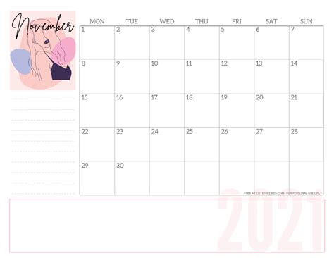 Free Printable November 2021 Calendar Pdf Cute Freebies For You